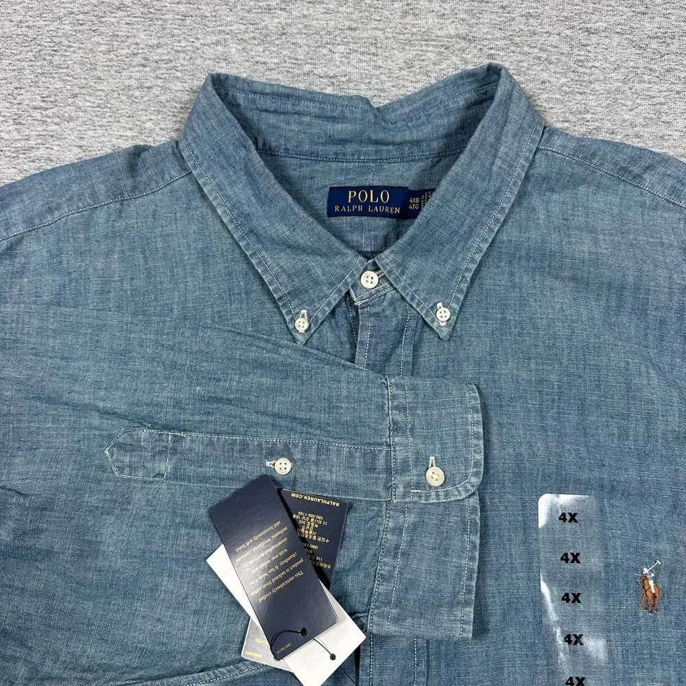 Polo Ralph Lauren Shirt Mens 4XB Blue Chambray Long Sleeve Button Down NEW